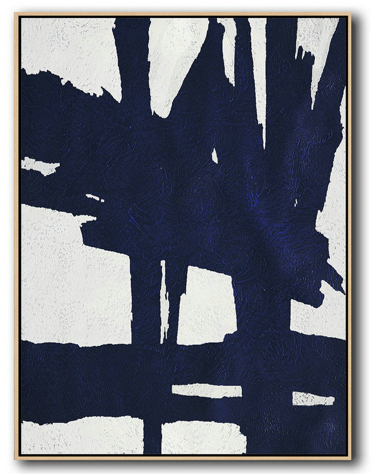 Buy Hand Painted Navy Blue Abstract Painting Online,Large Canvas Wall Art For Sale #L3Q3